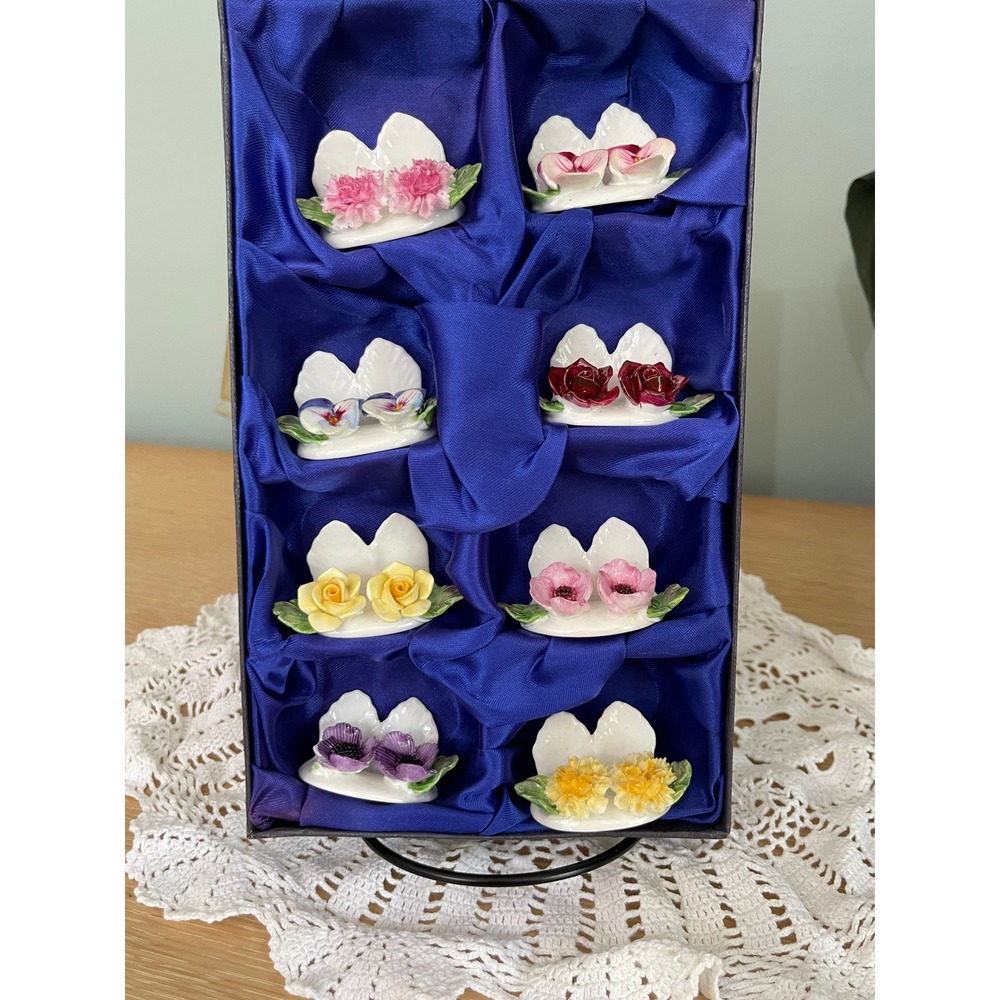 Vintage Aynsley Floral English Handmade Bone China Place Card Holder Set NIB 50s